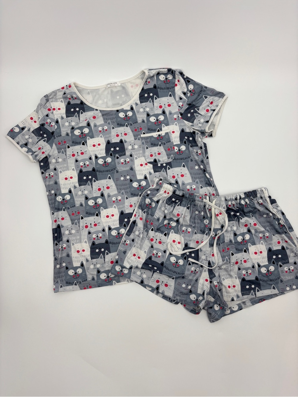 Ekouaer Cat Print Pajama Short Set